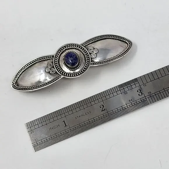 Sterling Silver Vintage Lapis Lazuli Hair Barrette - Picture 3 of 7